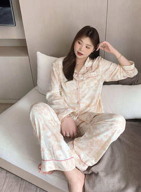 ALIN大码家居馆胖mm纯欲风高级感睡衣秋季200斤长袖家居服套装女