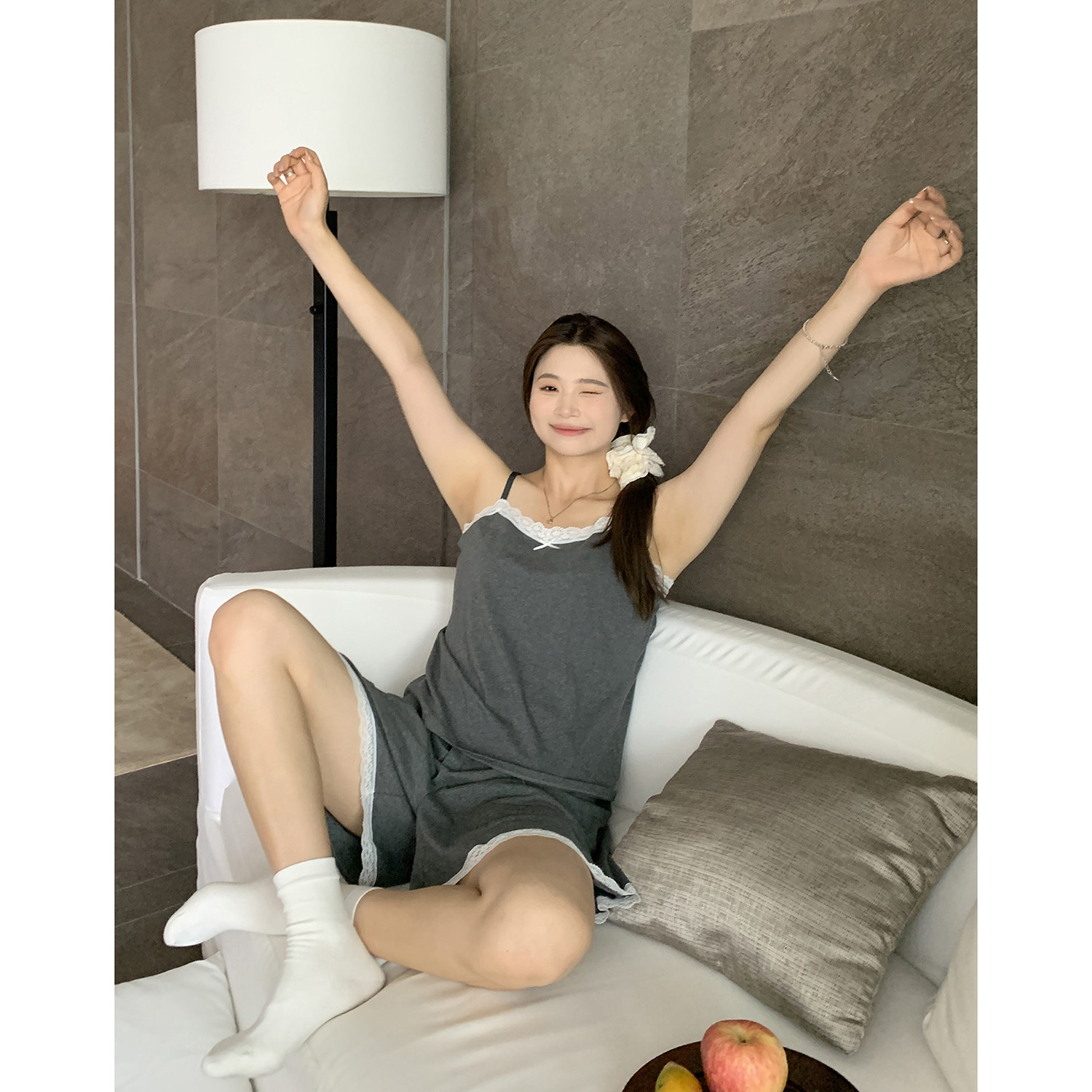 ALINDM大码胖妹妹蕾丝吊带睡衣两件套纯欲风200斤女士夏季家居服