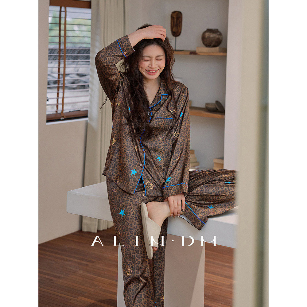 ALINDM大码胖mm冰丝睡衣女款2026新款高级感豹纹200斤外穿家居服