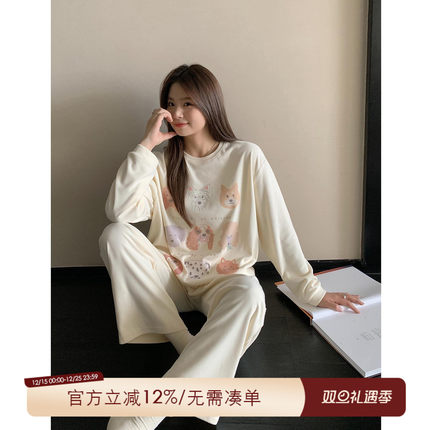 ALIN大码家居2025新款冬季微胖mm宽松长袖家居服200斤可外穿睡衣