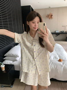 ALIN大码 家居2024新款 胖mm可爱睡衣女夏纯棉200斤薄款 家居服套装