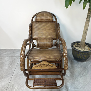胡桃色双枕摇摇椅天然真藤摇摇椅懒人躺椅手工藤编摇摇椅单人摇椅