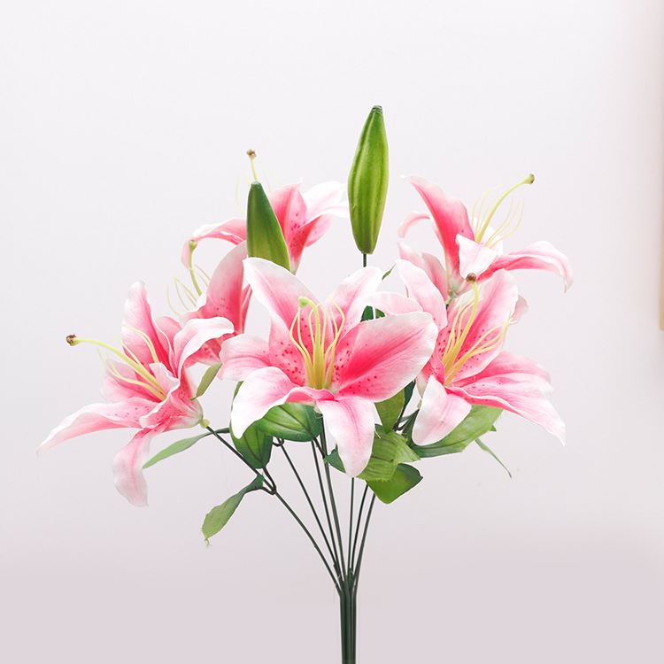 欧丽菲仿真7花2蕾百合花婚庆百年好合床头单支虎兰摆件花束