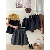 日韩miu系复古毛呢料花苞蓬蓬短中裙女秋冬波点百搭南瓜半身裙子