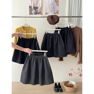 日韩miu系复古毛呢料花苞蓬蓬短中裙女秋冬波点百搭南瓜半身裙子