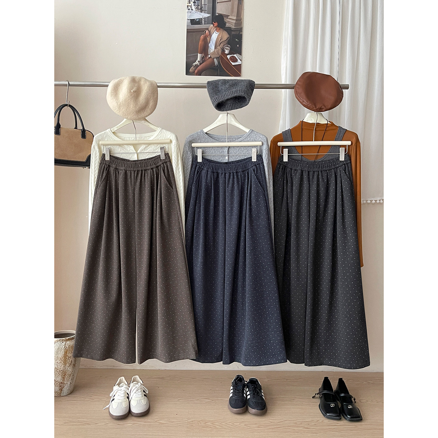 日韩系老钱羊绒毛呢料山本阔腿裤女秋小波点松弛感慵懒风休闲裤子,女装/女士精品,休闲裤,淘宝优惠券,粉丝福利购,淘宝优惠卷