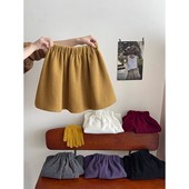 miu韩系温柔羊羔绒毛毛呢花苞蓬蓬短裙女秋冬加厚大摆百搭半身裙