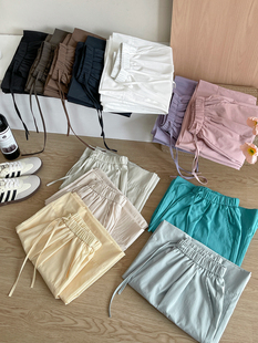 日韩系复古两穿翻卷边冰丝速干阔腿裤 女夏宽松显瘦直筒休闲大脚裤