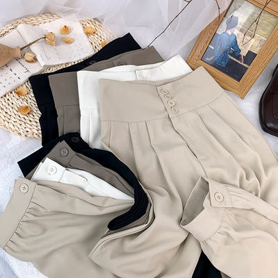 排扣腰高级感冰丝显瘦百搭