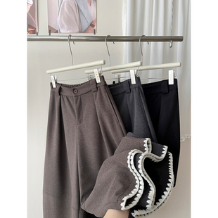 日韩系刺绣花边羊绒毛呢料气球阔腿裤 女秋冬慵懒松弛感休闲弯刀裤