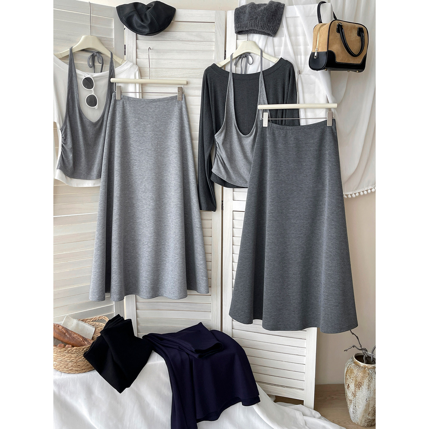 法式复古松弛垂感云朵空气层半身裙女春大摆慵懒风休闲a字长裙子