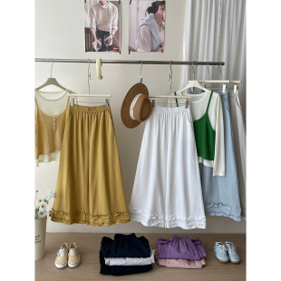 日韩系双层木耳花边拼接洗水棉阔腿裤 女春松驰感九分直筒休闲裙裤