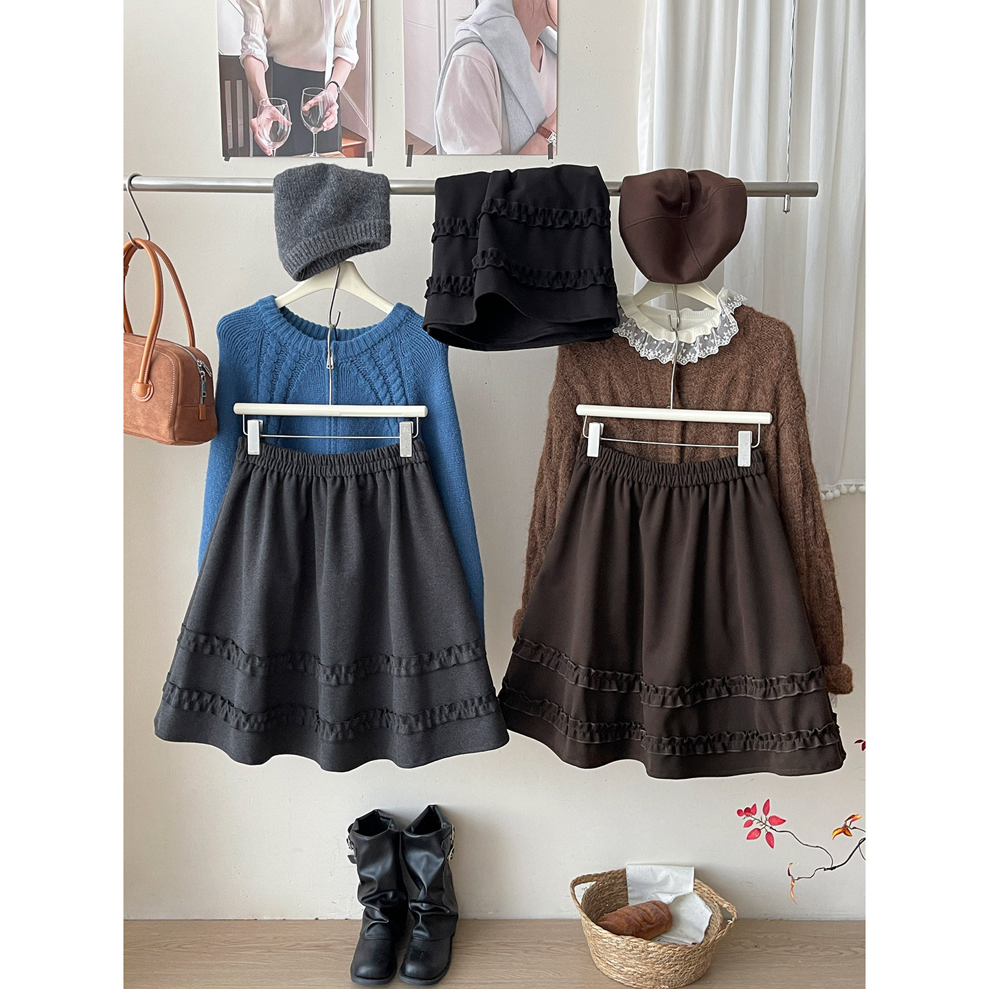 日韩miu系双层木耳花边蓬蓬短裙