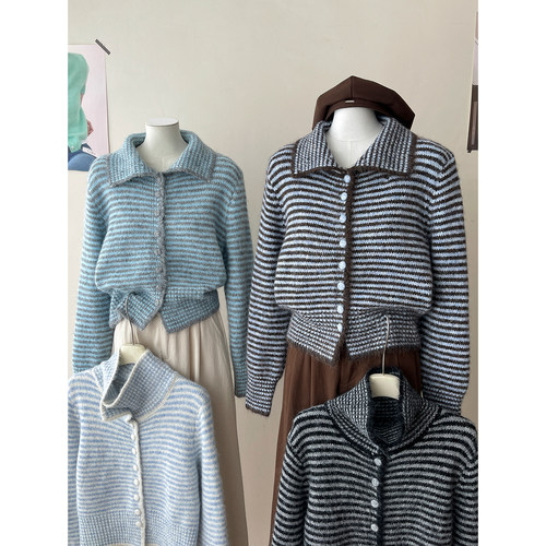 日韩系复古洋气质翻立领毛衣外套