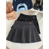 日韩miu系减龄毛呢料百褶短裙女秋冬复古洋气a字显瘦小个子半身裙