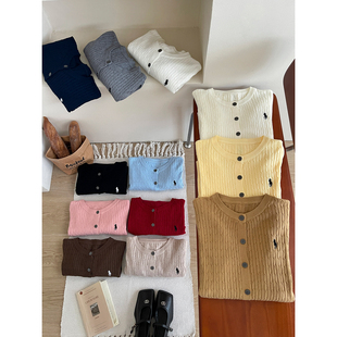 老钱风小马刺绣麻花羊绒针织外套女春日韩系复古休闲百搭毛衣开衫