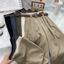 复古老钱风高级洋气质阔腿西装裤女秋宽松垂感显瘦直筒拖地休闲裤