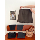 日韩miu系咖色木耳花边毛呢料短裙女秋洋气质包臀A字百搭半身裙子