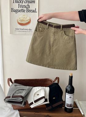 美式复古百搭洗水牛仔短裙女春秋洋气韩国chic包臀辣妹A字半身裙