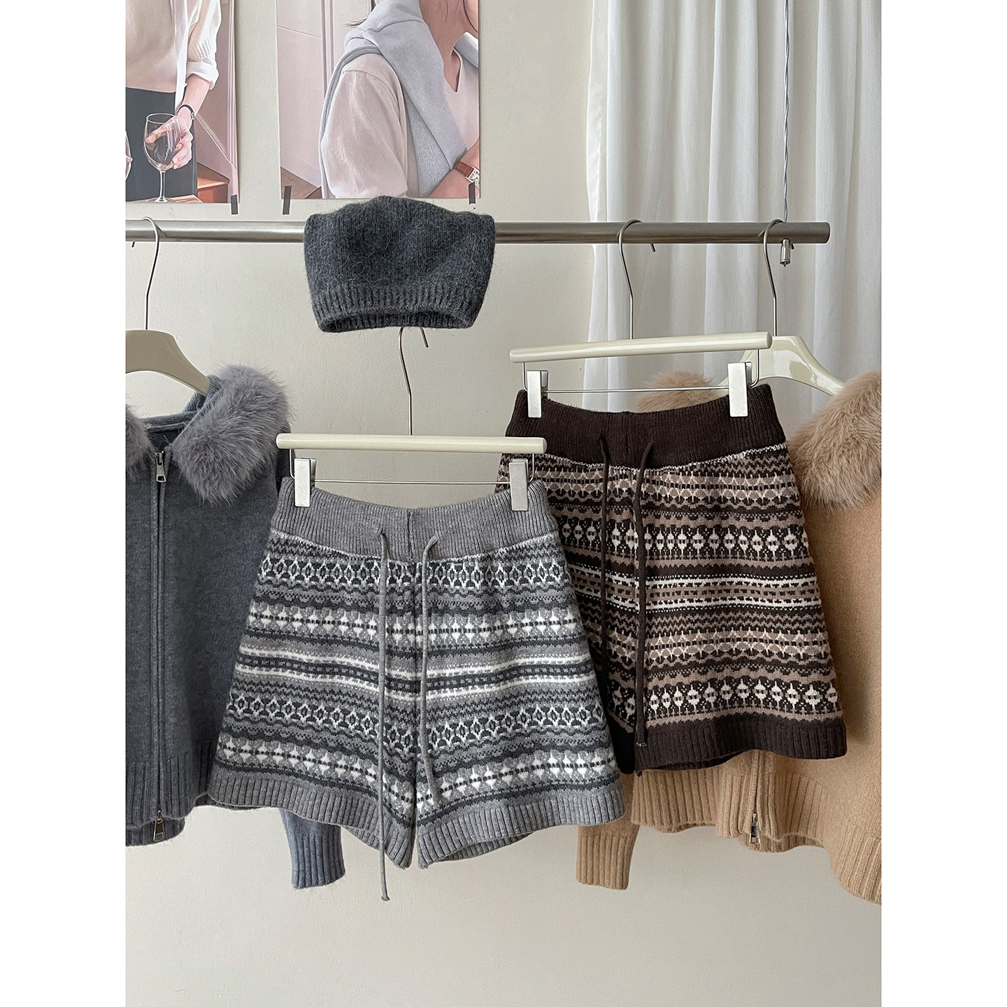 日韩系复古松紧腰费尔岛毛线针织短裤女秋冬外穿百搭显瘦阔腿靴裤,女装/女士精品,休闲裤,淘宝优惠券,粉丝福利购,淘宝优惠卷