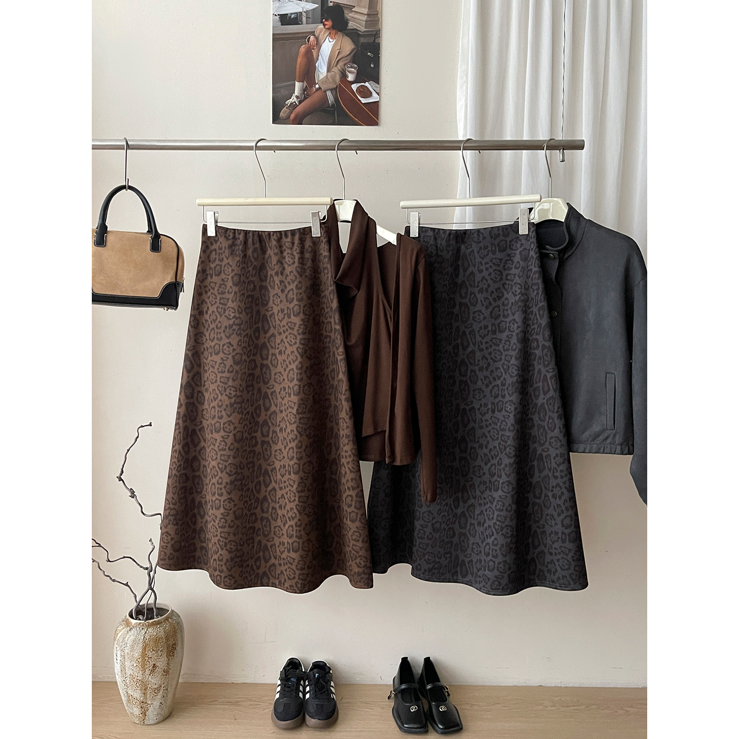 法式复古豹纹个性洋气质半身裙子