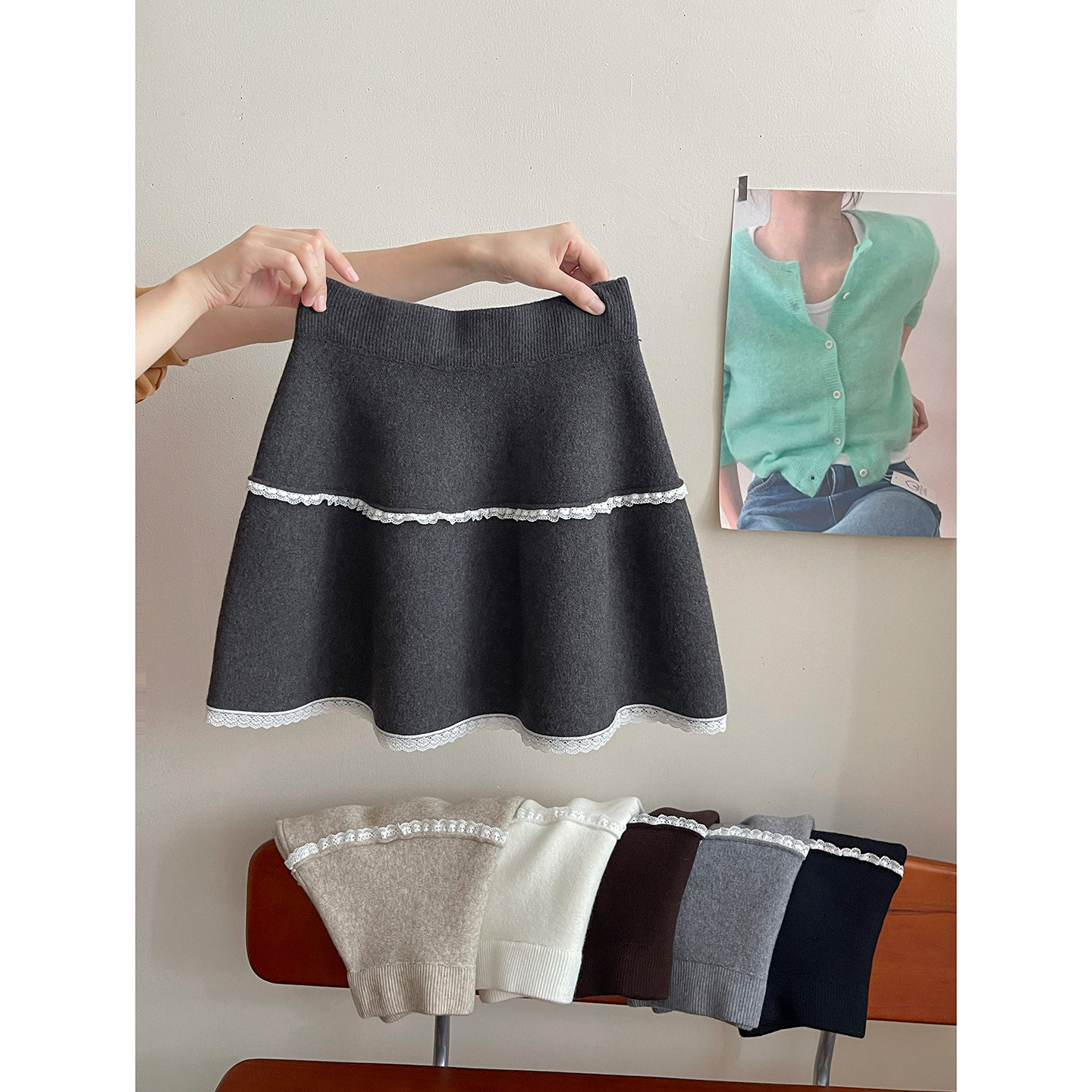 日韩miu系复古双层蕾丝花边短裙