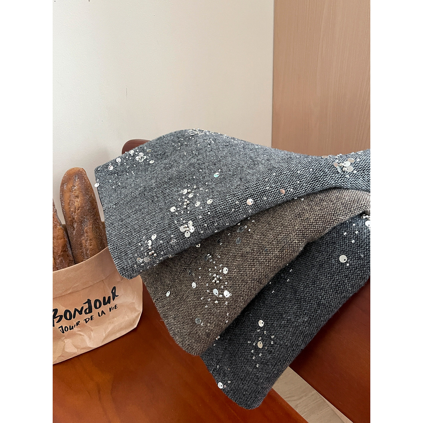 法式复古重工毛呢料亮片闪闪短裙