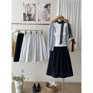 日韩miu系蕾丝花边蓬蓬短中裙女夏简约洋气百搭遮胯小波点半身裙