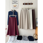 法式 复古糯米羊绒毛呢料鱼尾半身裙女秋垂感洋气质包臀a字长裙子