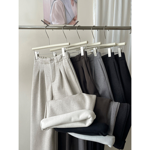 日韩系花苞腰加厚奥粒羊绒毛呢料山本阔腿裤 子 女秋冬休闲直筒西裤