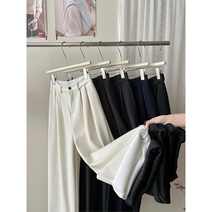 日韩系复古加绒糯米羊绒阔腿裤 女秋冬慵懒松弛感直筒拖地休闲西裤