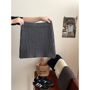 日韩系复古简约松紧腰麻花毛线针织短裙女秋冬外穿百搭包臀半身裙
