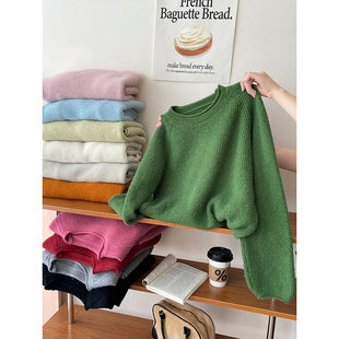 日韩系复古氛围温柔卷边软糯毛衣女秋冬休闲百搭松弛感慵懒针织衫