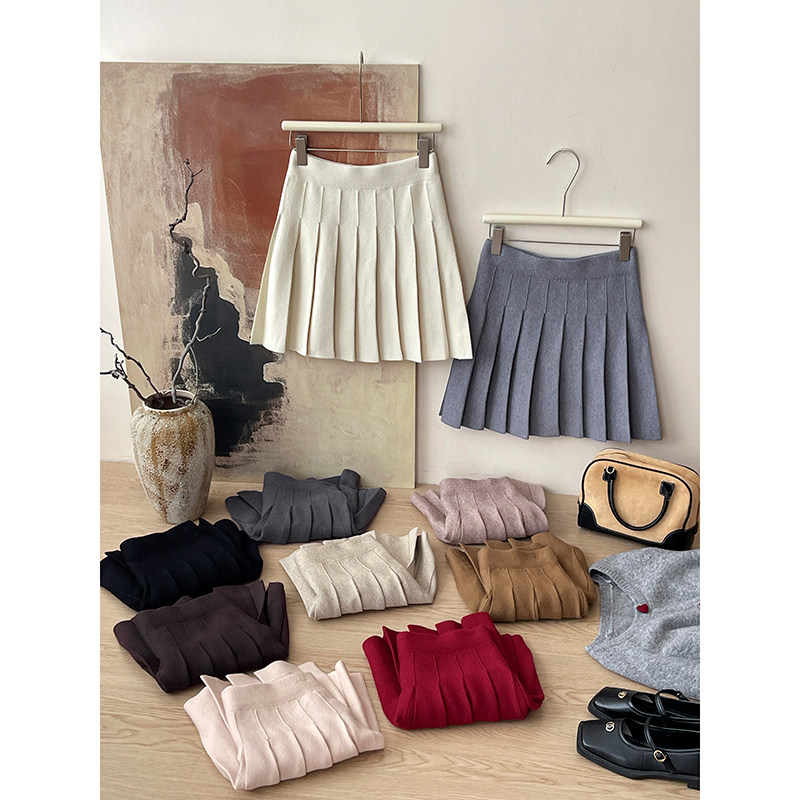 松紧腰miu系百褶甜美针织短裙女秋冬日韩减龄显瘦休闲a字半身裙子,女装/女士精品,半身裙,淘宝优惠券,粉丝福利购,淘宝优惠卷