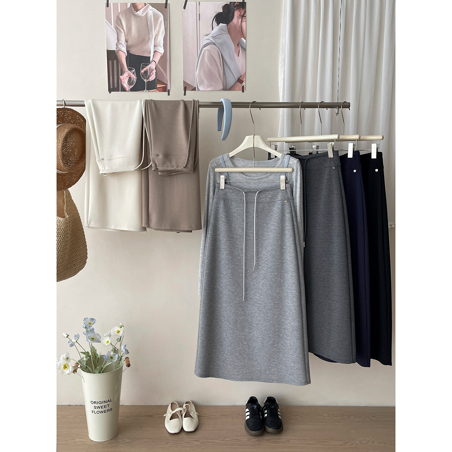 日韩miu系抽绳空气层直筒半身裙女春夏简约洋气开叉休闲a字卫裙子