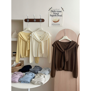 日韩系复古松驰感慵懒风针织开衫女秋百搭配披肩叠穿两件套装上衣