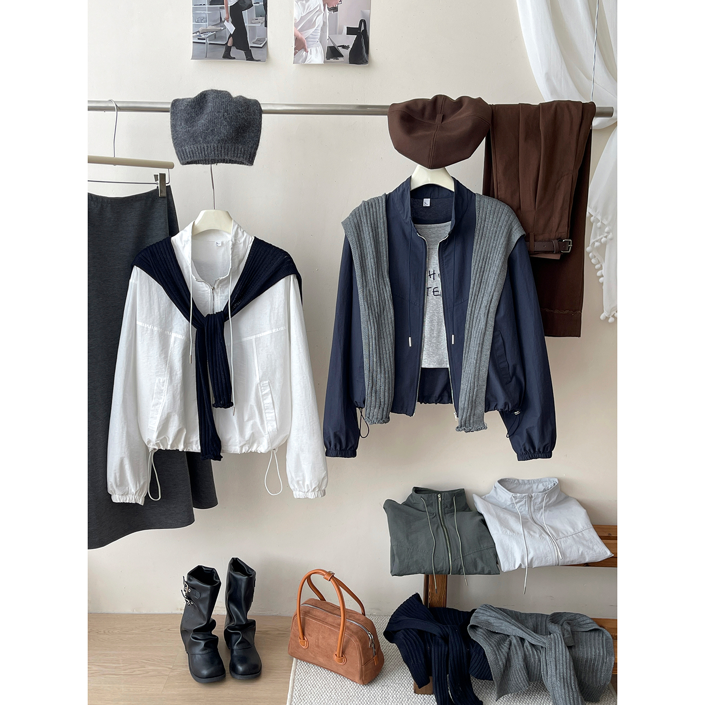 日韩系简约百搭针织披肩短款外套