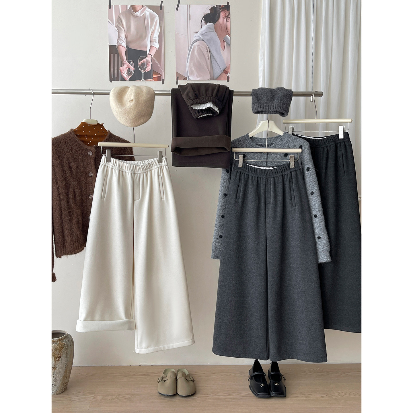 日韩系糯米羊绒加奥粒绒阔腿裤女秋冬慵懒松弛感直筒百搭休闲裤,女装/女士精品,休闲裤,淘宝优惠券,粉丝福利购,淘宝优惠卷