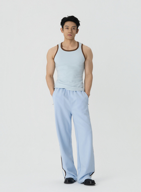 ROSTAT 26SS 条纹拼接宽松直筒休闲长裤 男款撞色抽绳运动裤