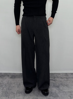 Roast lucky混纺斜纹立体双打褶廓形西裤 男直筒宽松垂感休闲长裤