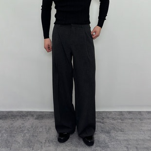 Roast lucky混纺斜纹立体双打褶廓形西裤 男直筒宽松垂感休闲长裤