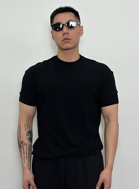 Roast lucky夏季纯色百搭收袖口短袖休闲弹力健身训练衣正肩T恤