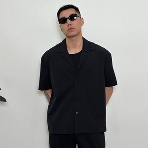 Roast lucky春夏薄款尼龙肌理时尚短袖衬衫百搭宽松休闲半袖外套