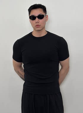 Roast lucky高弹莫代尔砂洗棉基础修身短袖男凉感紧身训练健身t恤
