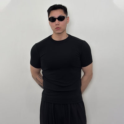 Roast lucky高弹莫代尔砂洗棉基础修身短袖男凉感紧身训练健身t恤