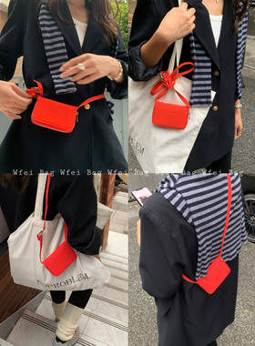 Wfei韩国小众mini卡包小方包隔层时髦迷你斜挎红色小包包挂饰腰包