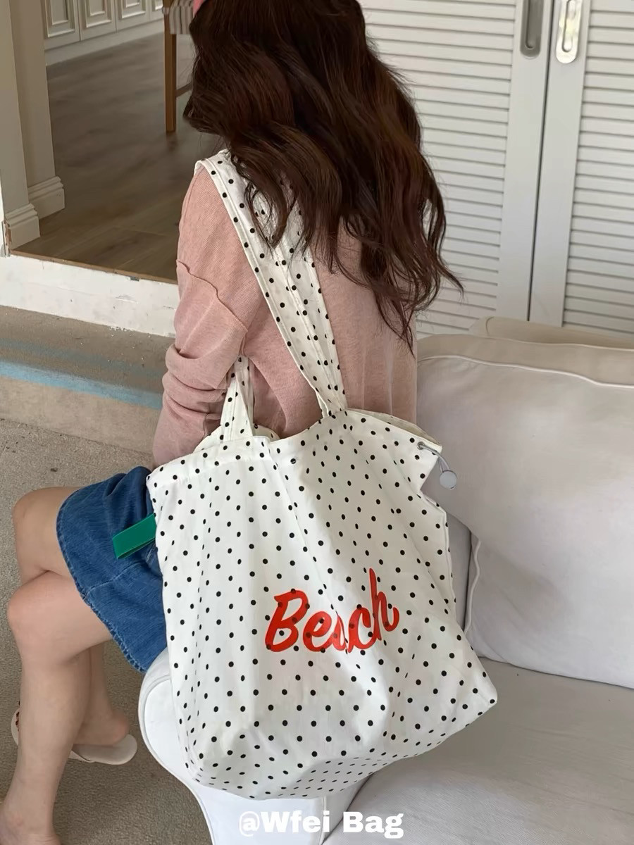 Wfei复古字母单肩包大容量抽绳束口帆布包波点托特包尼龙购物袋,箱包皮具/热销女包/男包,时尚帆布包,淘宝优惠券,粉丝福利购,淘宝优惠卷
