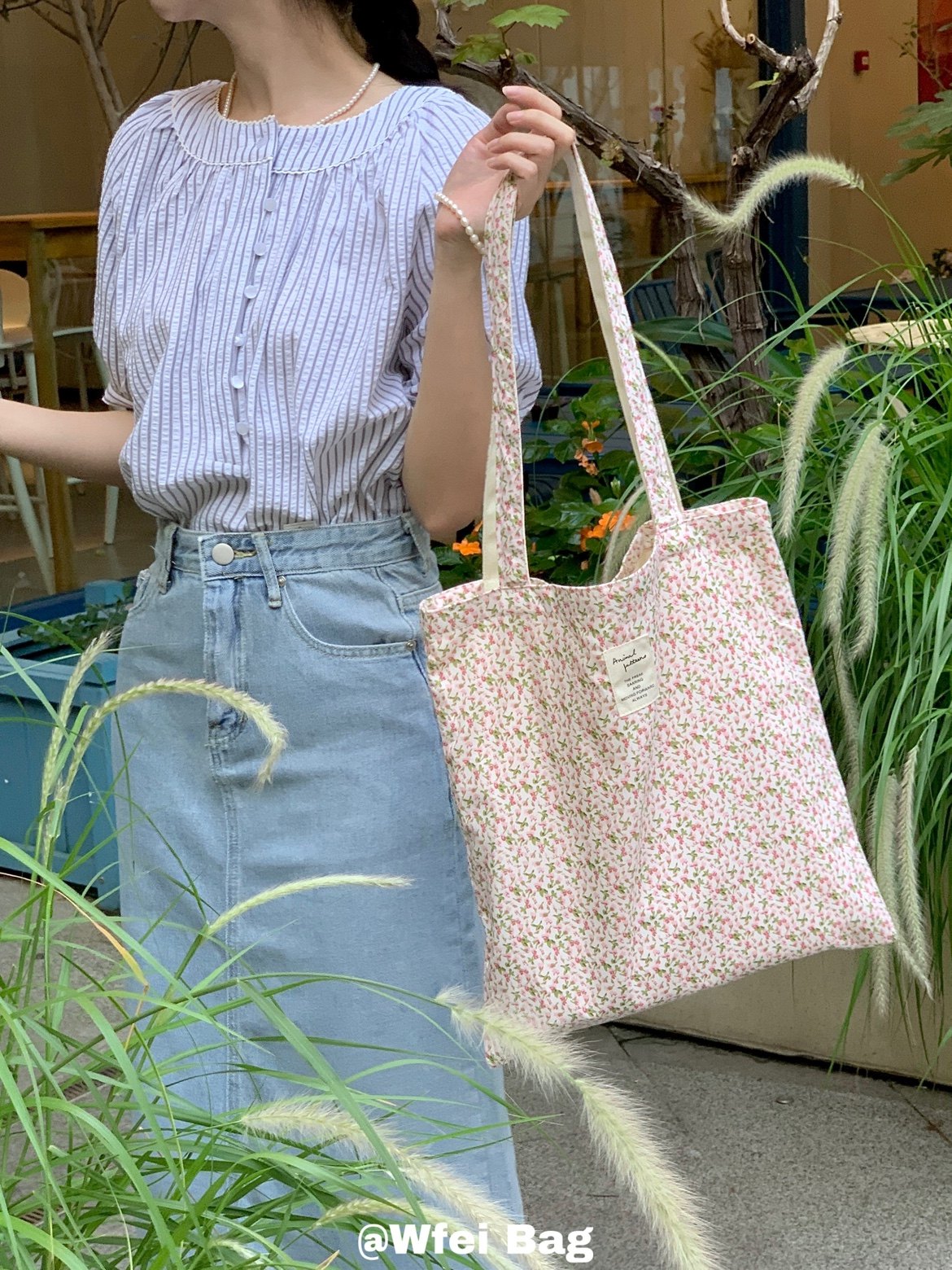 Wfei春夏清新简约韩系粉色碎花棉布袋女背包学生大容量单肩包书包,箱包皮具/热销女包/男包,通用款女包,淘宝优惠券,粉丝福利购,淘宝优惠卷