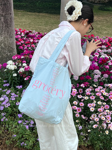 韓系布袋小清新字母印花大容量百搭薄款 Wfei春夏新款 通勤單肩包女