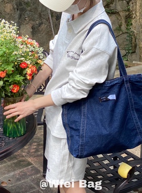 Wfei韩版ins百搭大容量牛仔单肩包女通勤包日系学生上课包复古包